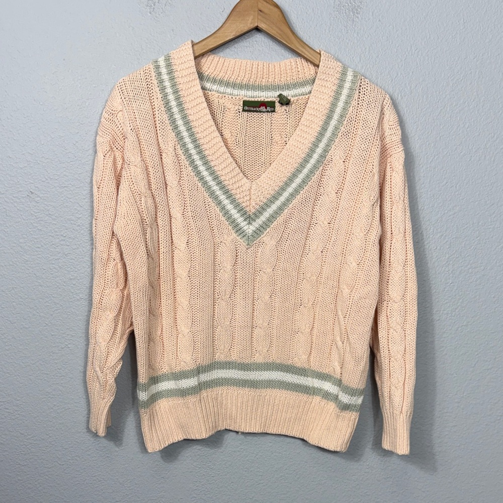 Vintage Outback Red Women's Peach Cable-Knit V-Neck Sweater